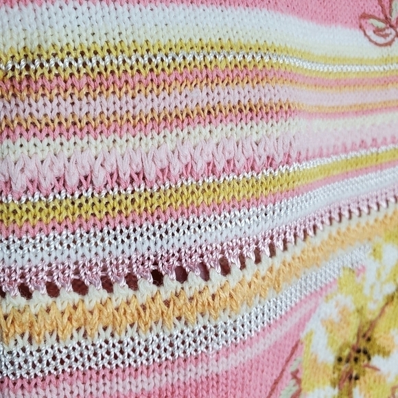 Susan Bristol Vintage 90s Pink Yellow Knit Floral Embroidered Sweater Vest Large - Picture 6 of 10